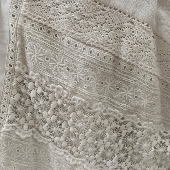 Neiman Marcus White Lace Embroidered Cardigan Cottagecore L Boho Balloon Sleeves - Picture 11 of 15